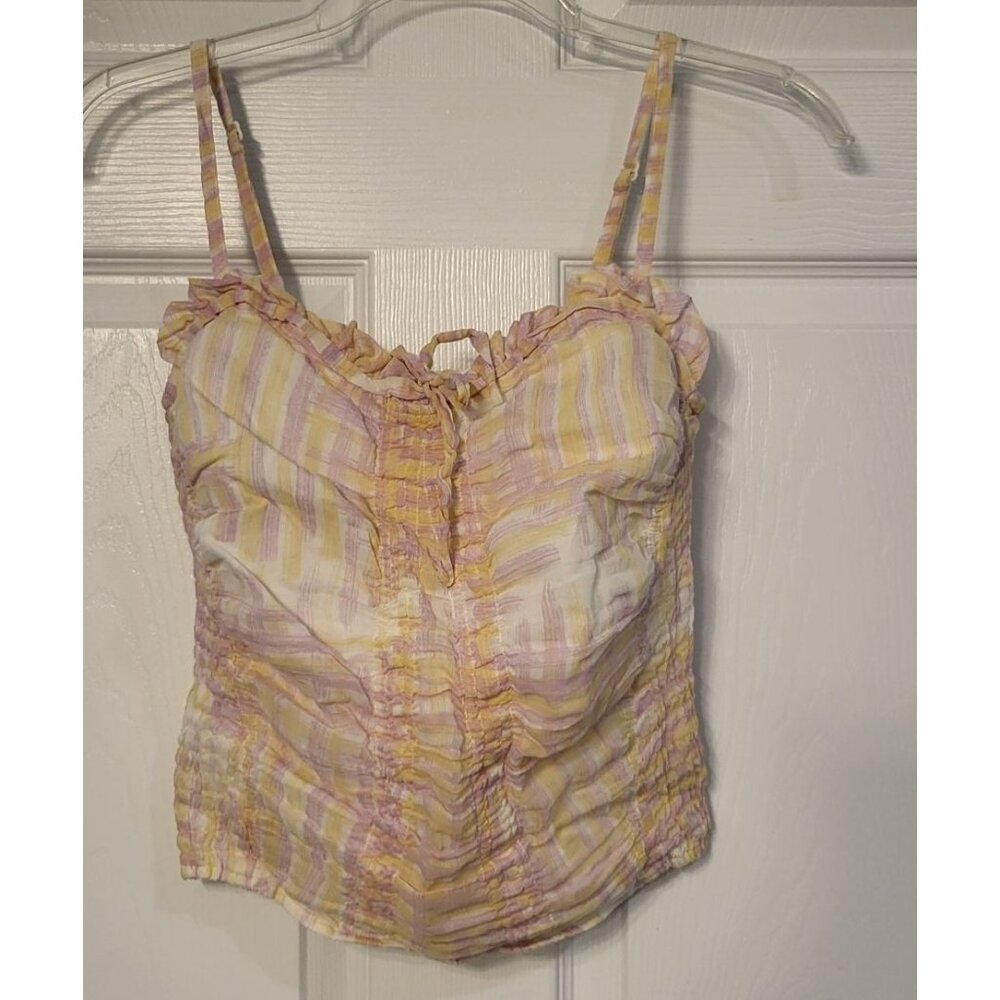 Free People Pastel Spaghetti Strap Smocked Boho Peasant Y2K Corset /Cami Sz S